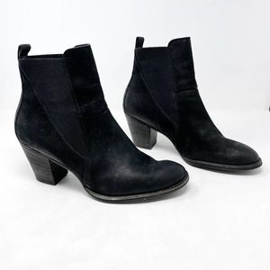 [Paul Green] Black Jules Oiled Leather Chelsea Ankle Boots Chunky Heels Size 9.5